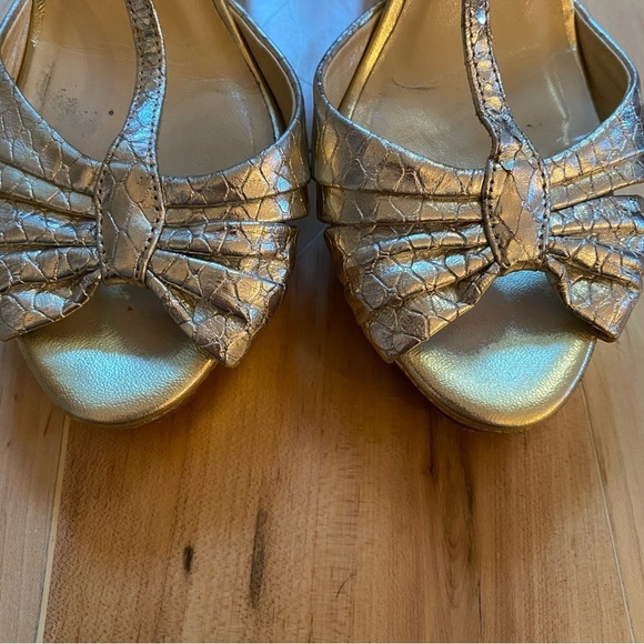 Kate Spade New York Leather Gold Animal Print T-Strap Sandals - Picture 4 of 9